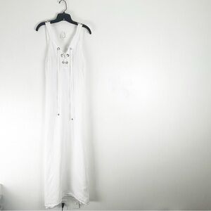 LAURA GOTTI 100% Linen White Tie Tassel Top Sleeveless Maxi Dress Size Large